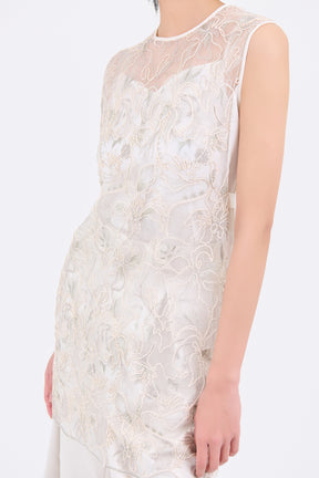 Seem flower lace sleeveless tops (Ivory)