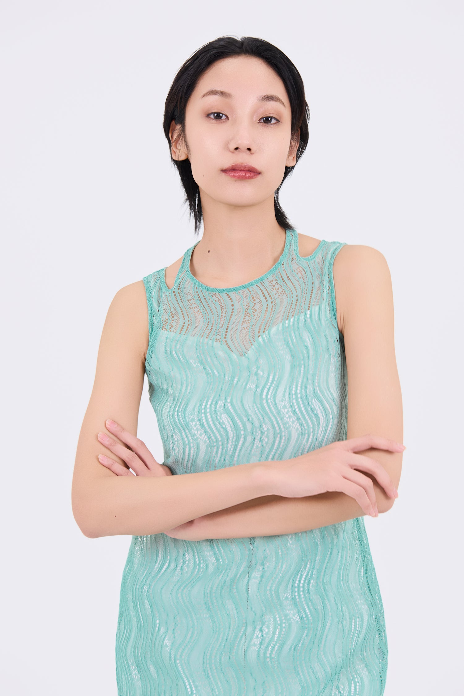 Stretch lace sleeveless tops (Mint)