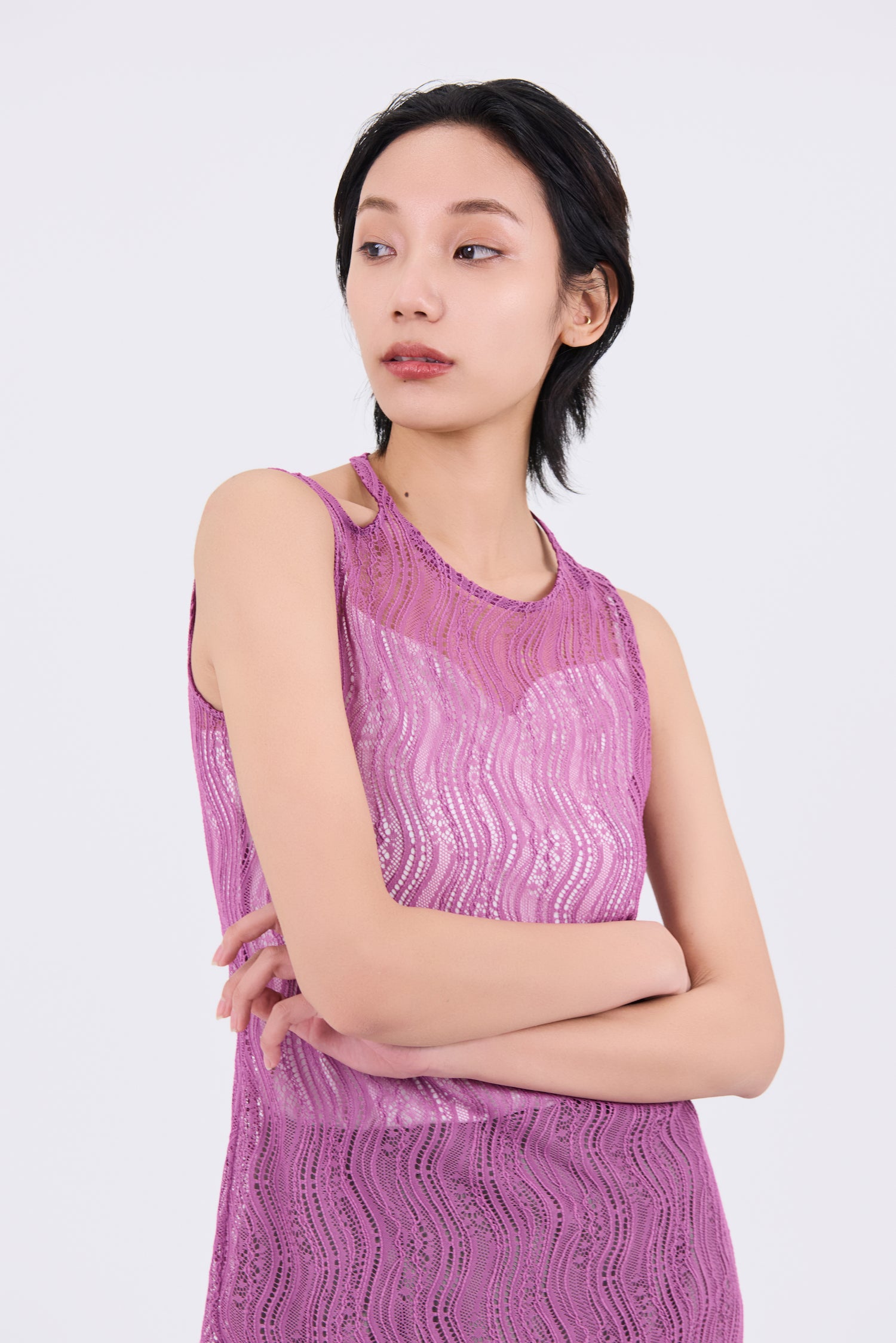 Stretch lace sleeveless tops (Purple)