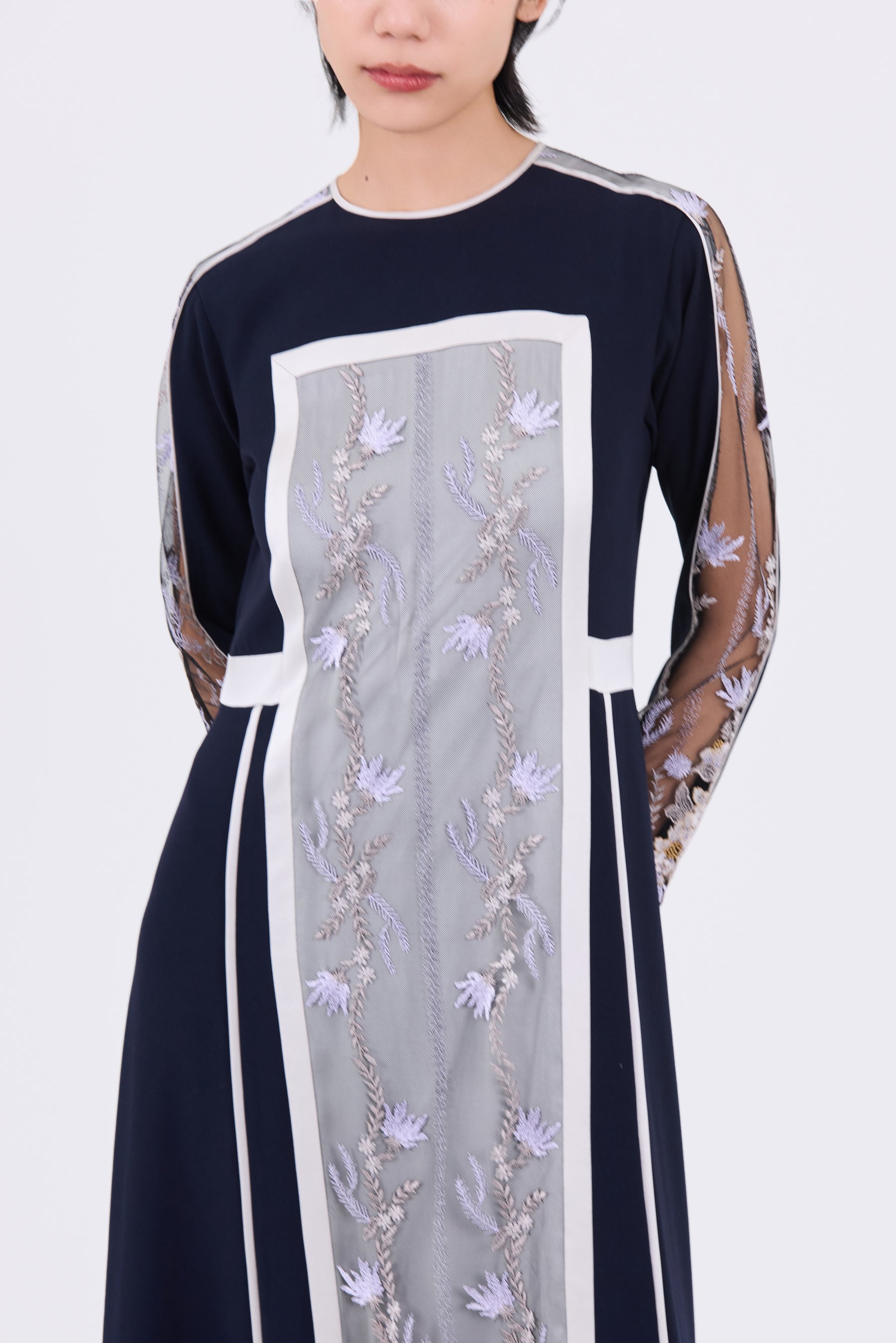 Framed flower lace dress (Navy)