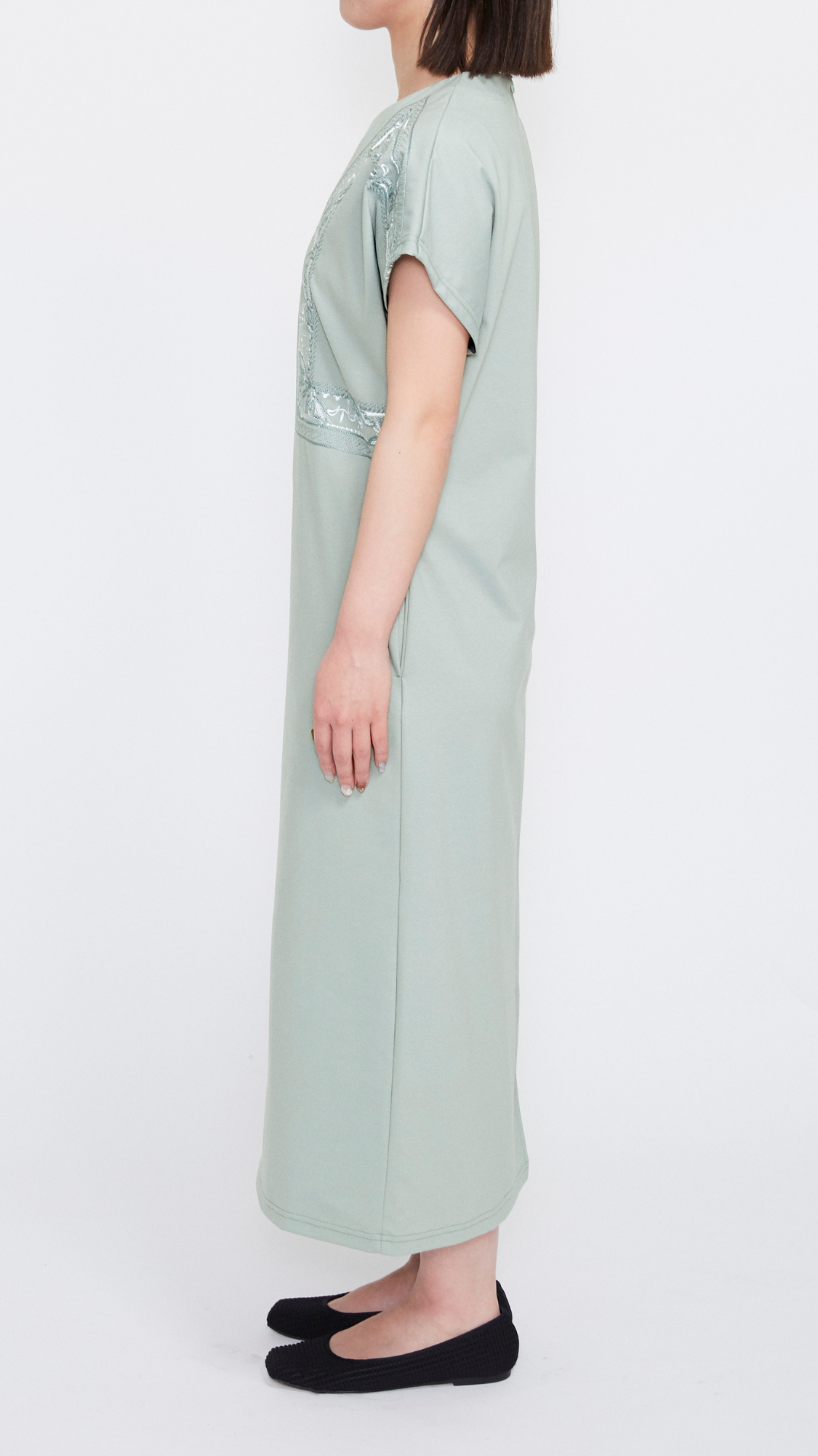 MURRAL Framed embroidered jersey dress (Ash green)
