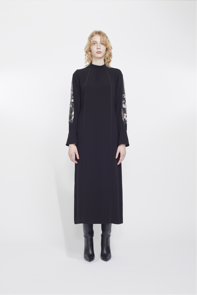 Petal sleeve lace dress (Black)