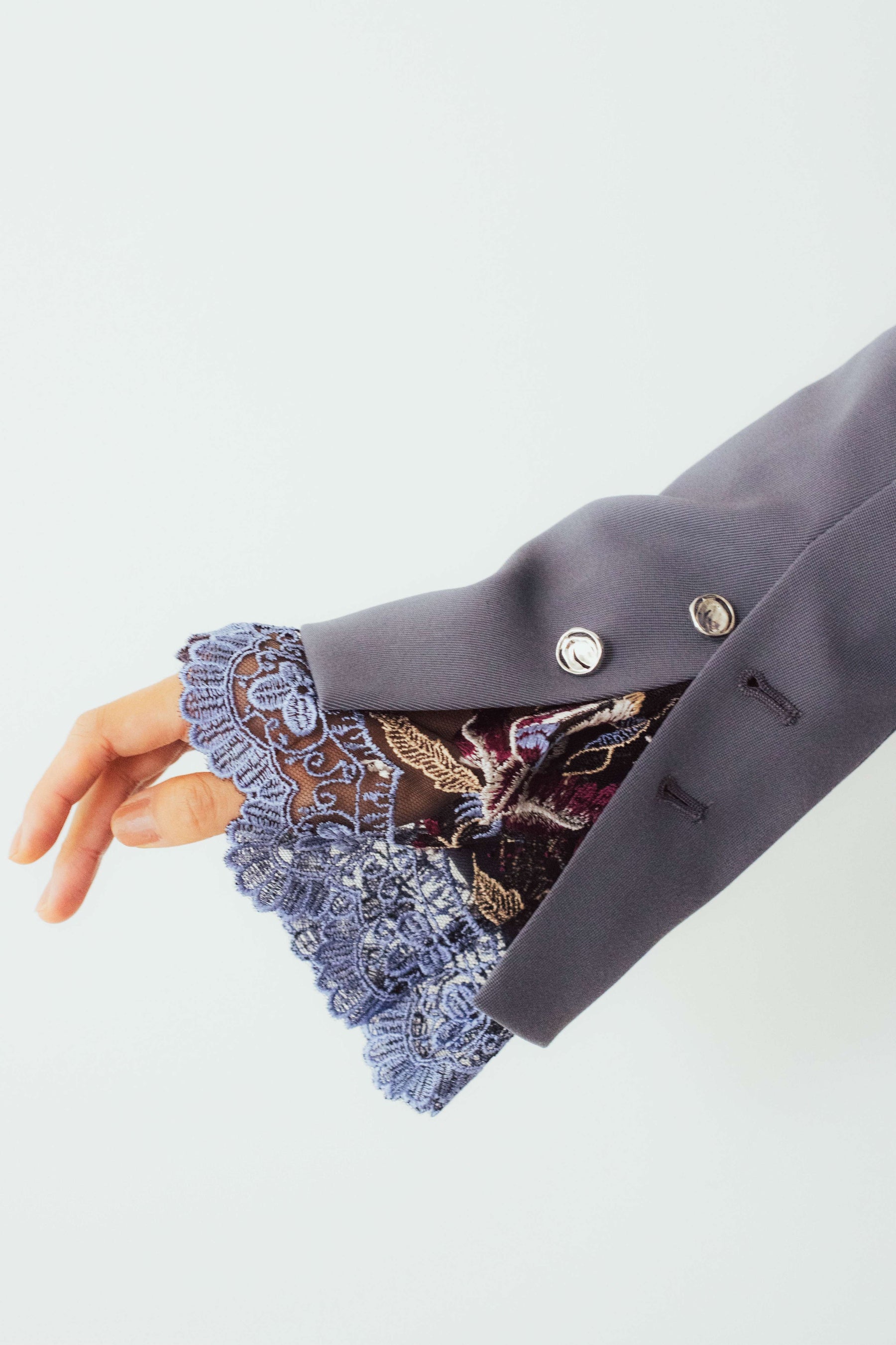 Slit sleeve lace jumpsuit set (Blue)