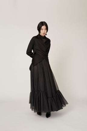 Framed embroidery wrap shirt (Black)