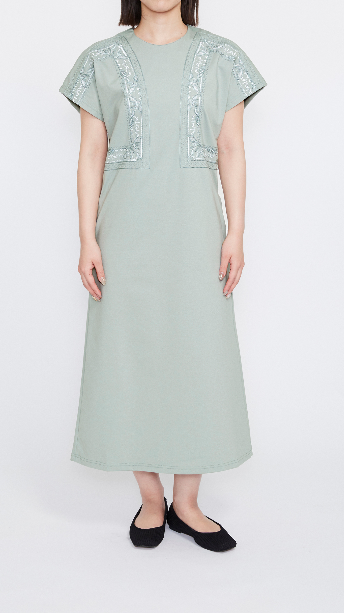MURRAL Framed embroidered jersey dress (Ash green)