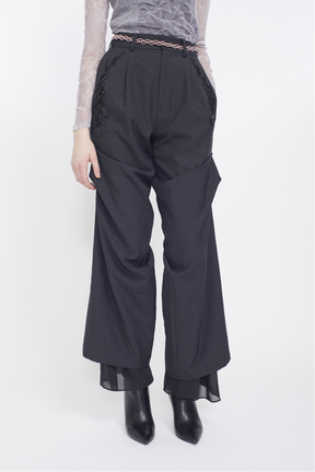 Veil embroidered layered slacks (Black)