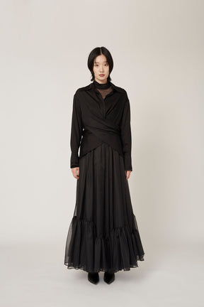 Framed embroidery wrap shirt (Black)