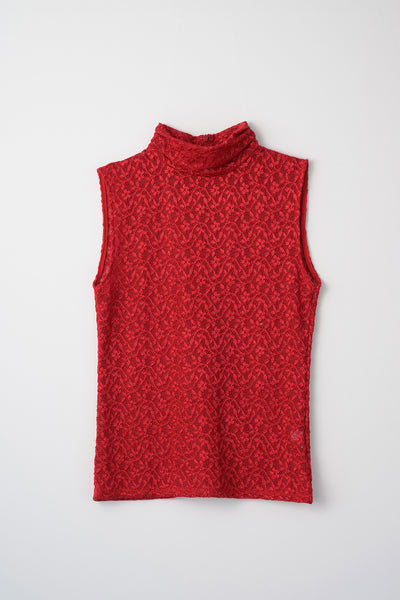 Stretch lace sleeveless top (Red)