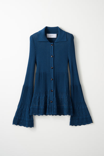 Emerge flower knit shirt cardigan (Blue)