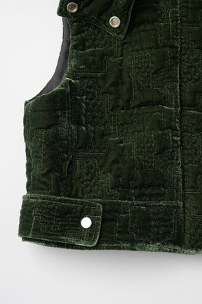 Symbolic embroidery velvet sleeveless jacket (Green)