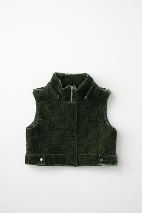 Symbolic embroidery velvet sleeveless jacket (Green)