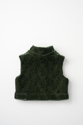 Symbolic embroidery velvet sleeveless jacket (Green)