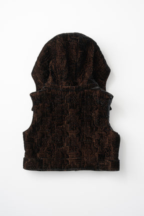 Symbolic embroidery velvet sleeveless jacket (Brown)