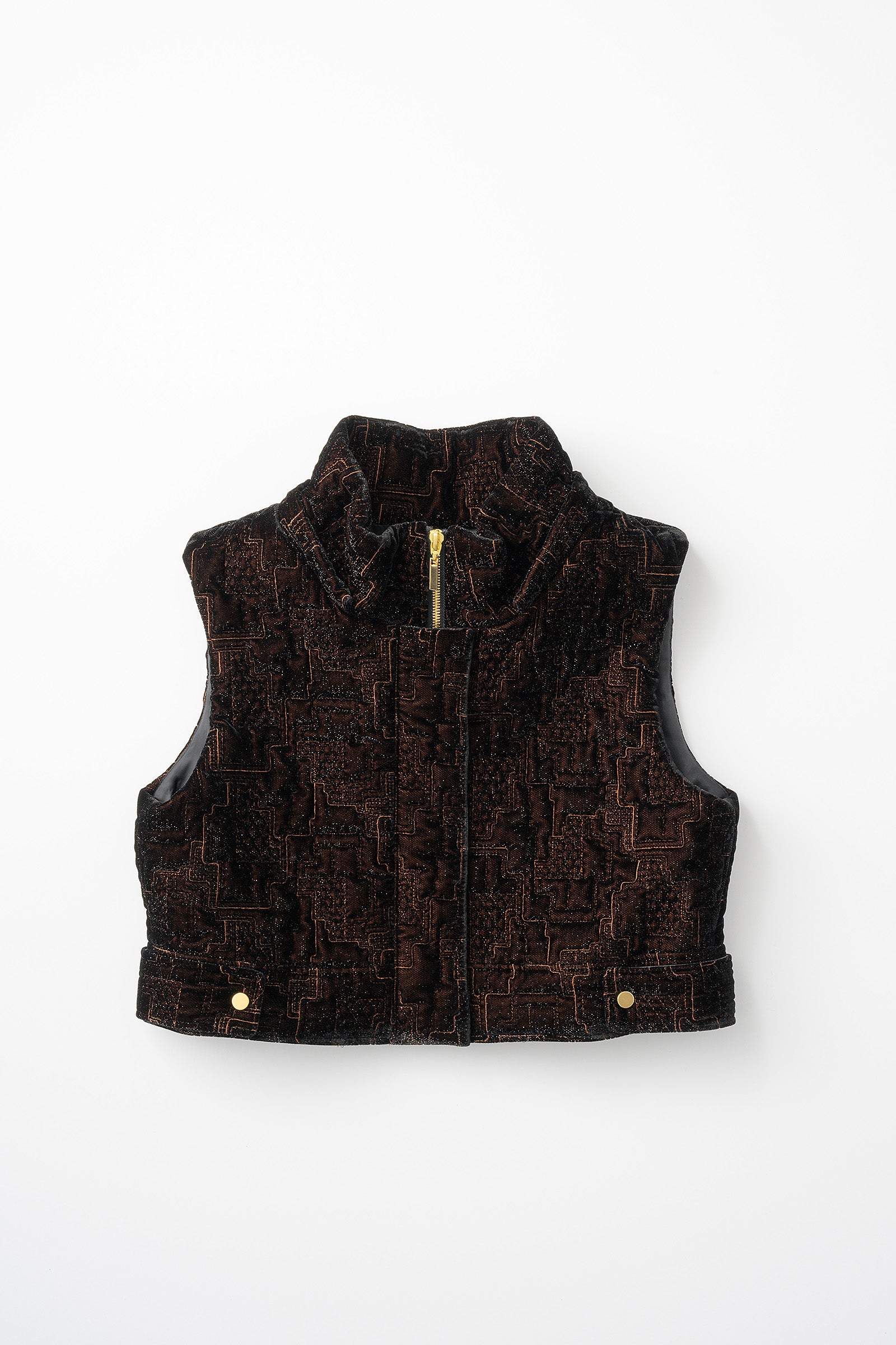 Symbolic embroidery velvet sleeveless jacket (Brown)