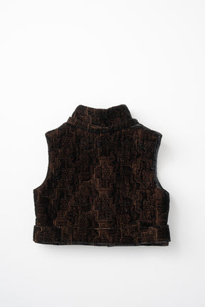 Symbolic embroidery velvet sleeveless jacket (Brown)