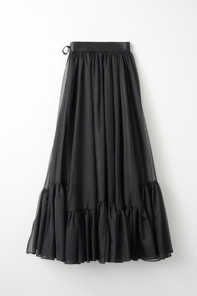 Spacious sheer wrap skirt (Black)