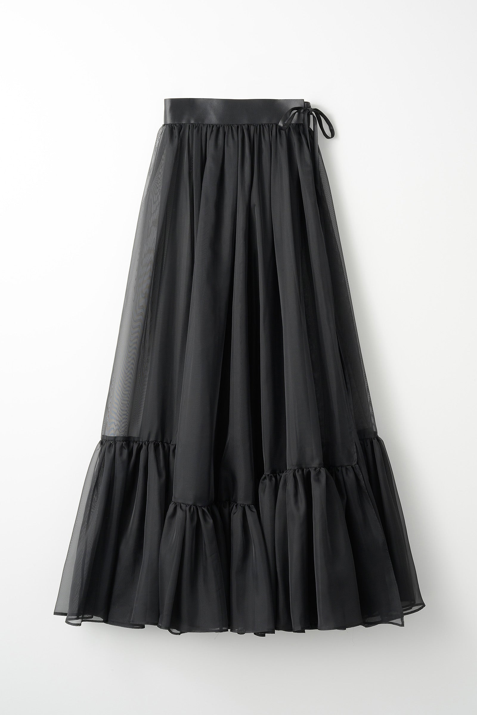 Spacious sheer wrap skirt (Black)