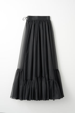 Spacious sheer wrap skirt (Black)