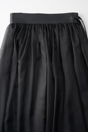 Spacious sheer wrap skirt (Black)