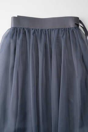 Spacious sheer wrap skirt (Gray)