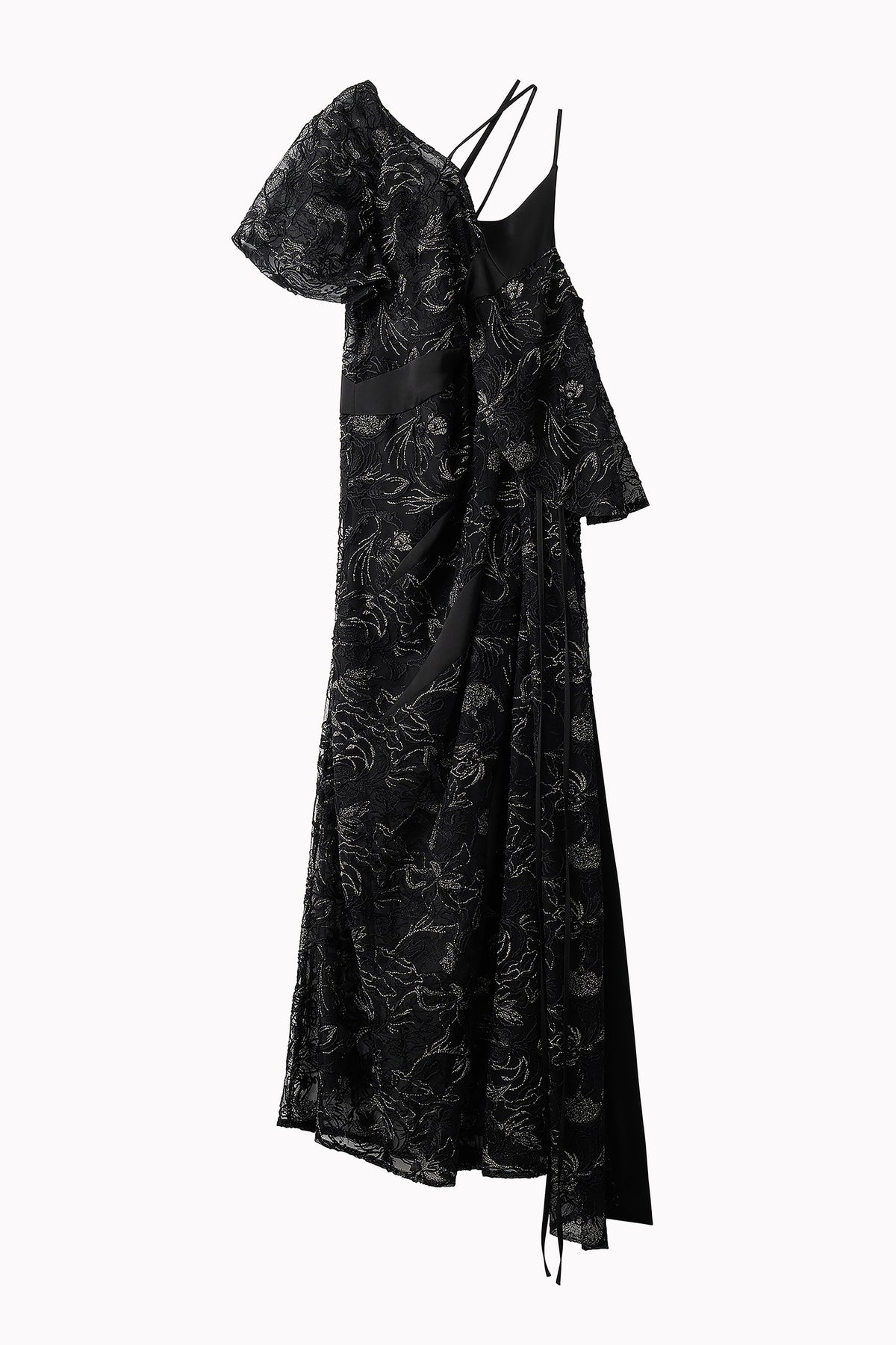 Seem flower lace asymmetry dress (Black)