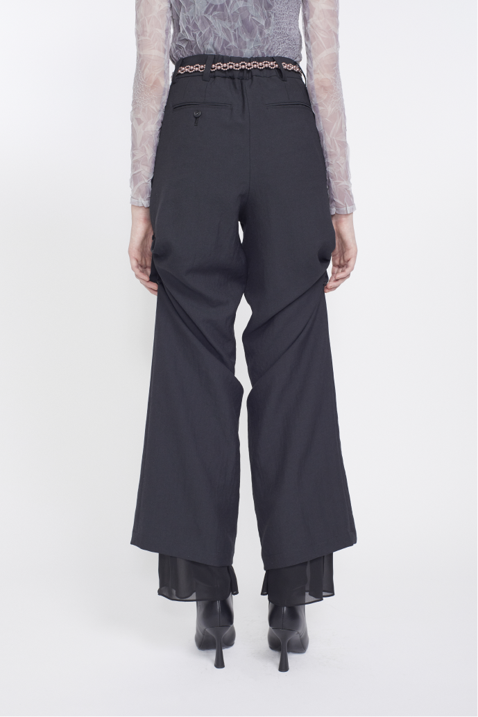 Veil embroidered layered slacks (Black)
