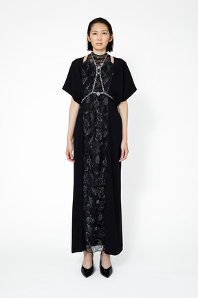 Seem flower lace dress (Black)