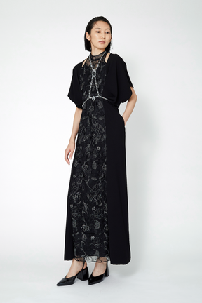 Seem flower lace dress (Black)