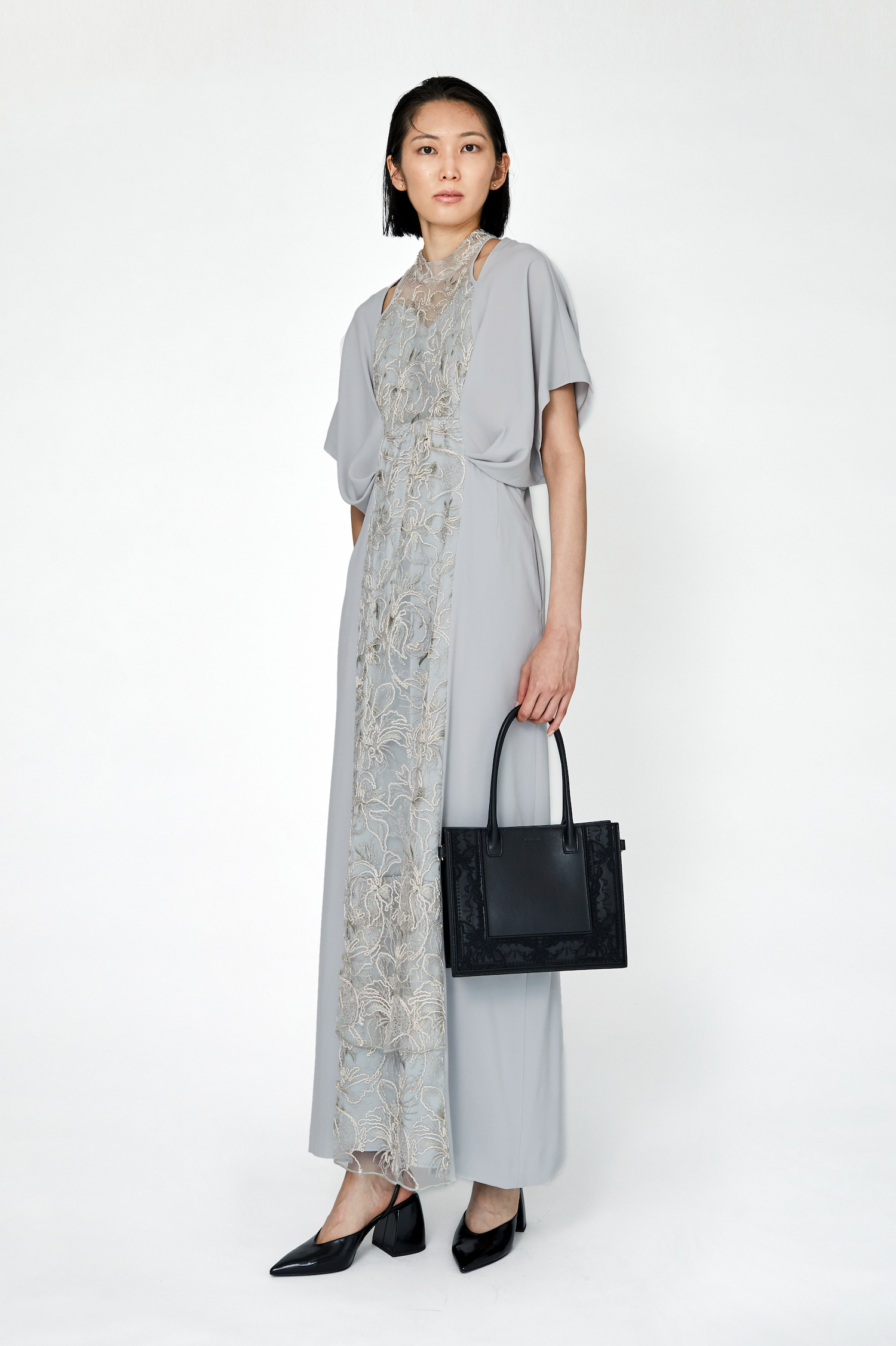 スーツ・フォーマル・ドレス murral 25ss Seem flower lace dress Gray Seem flower lace dress (Gray)
