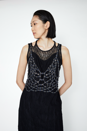 Stretch lace sleeveless tops (Black)