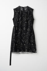 Seem flower lace sleeveless tops (Black)