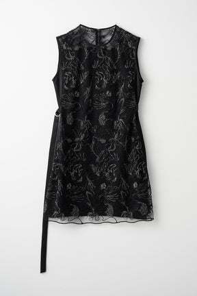 Seem flower lace sleeveless tops (Black)