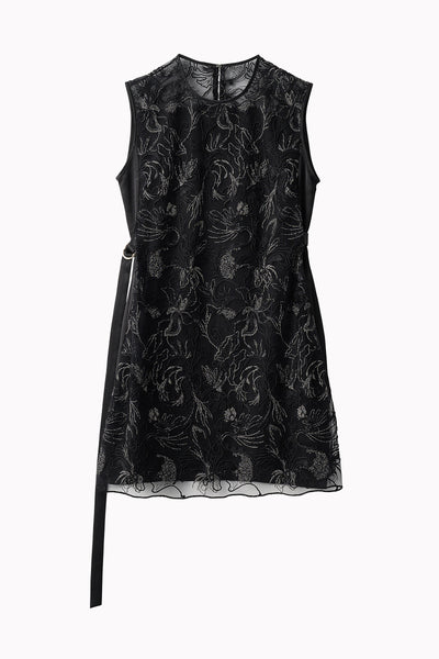 Seem flower lace sleeveless tops (Black)