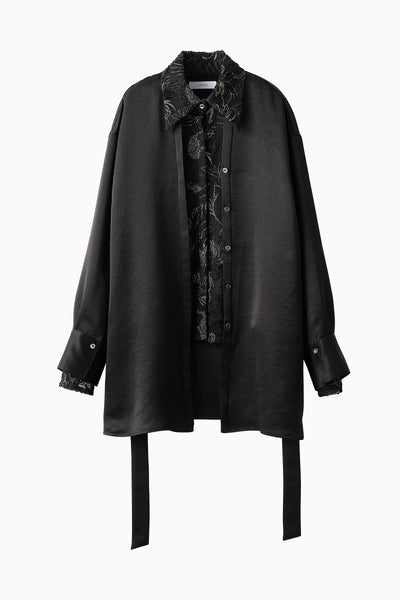 Seem flower lace shirt (Black)