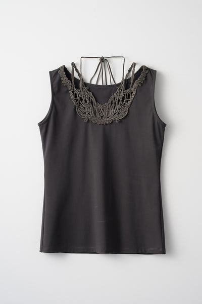 Vine embroidered jersey tank (Gray)