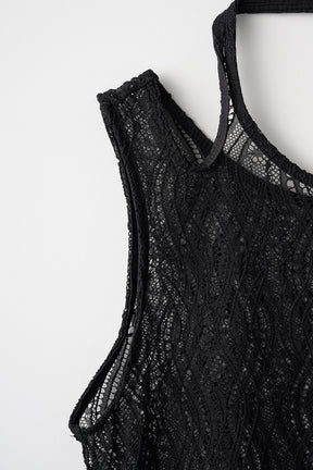 Stretch lace sleeveless tops (Black)