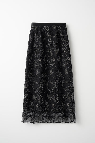 Seem flower lace skirt (Black)