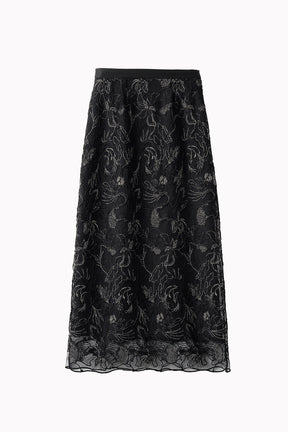 Seem flower lace skirt (Black)