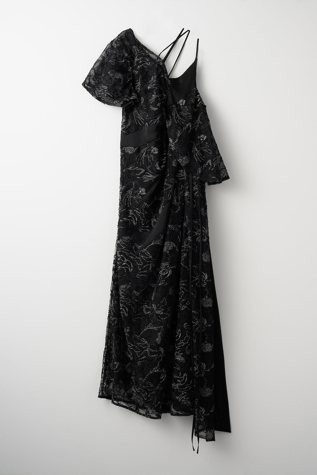 Seem flower lace asymmetry dress (Black)