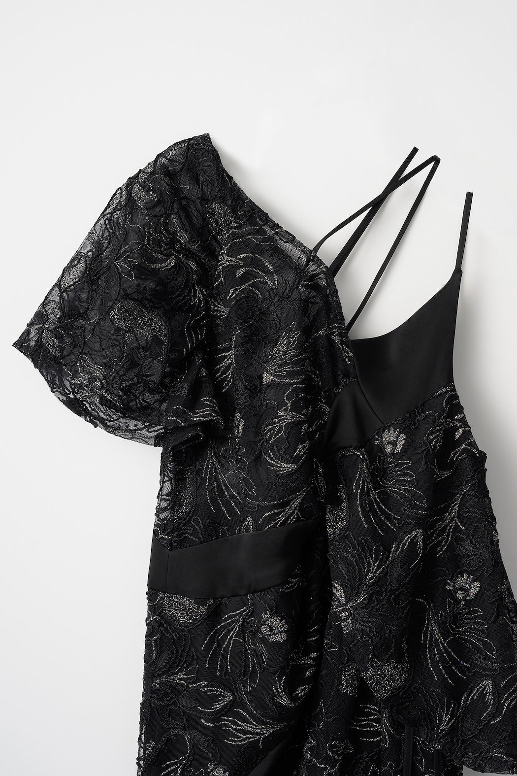 Seem flower lace asymmetry dress (Black)