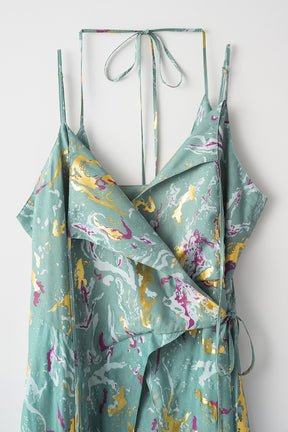 Flower vein foil camisole dress (Green)