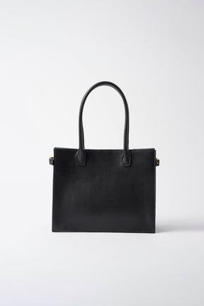 Framed embroidered leather small bag (Black)