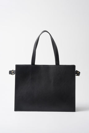 Framed embroidered leather tote bag (Black)