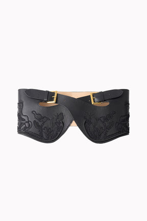 Framed embroidered leather belt (Black)