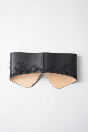 Framed embroidered leather belt (Black)