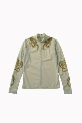 Moon road  embroidered sheer top (Smoked khaki)