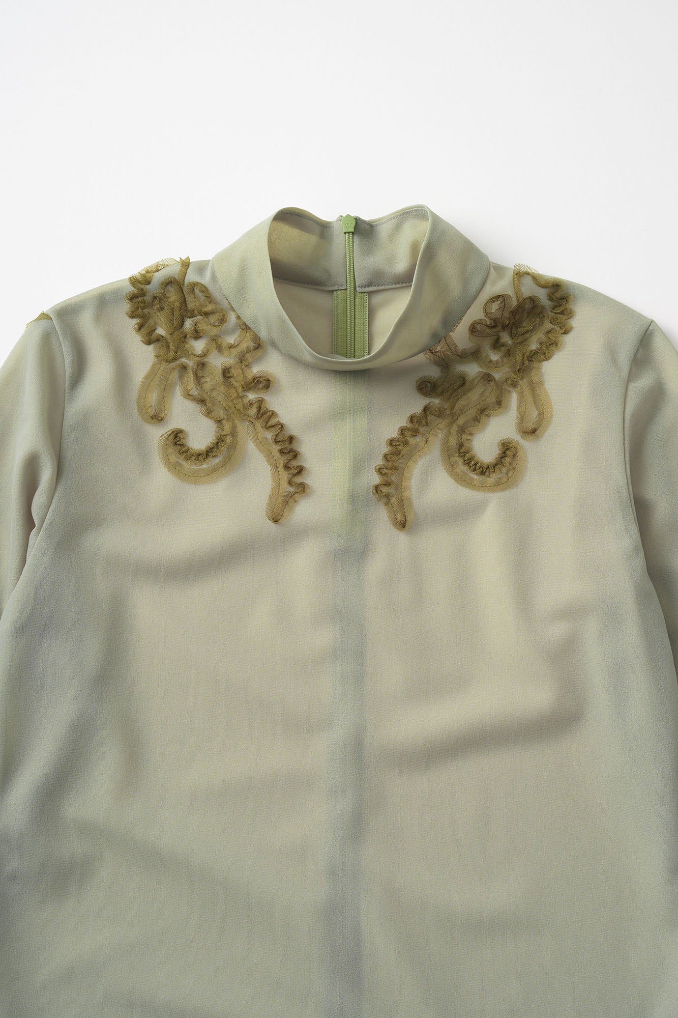 Moon road  embroidered sheer top (Smoked khaki)