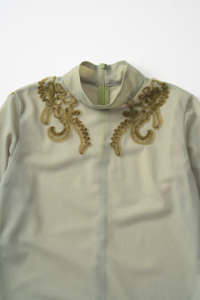 Moon road  embroidered sheer top (Smoked khaki)