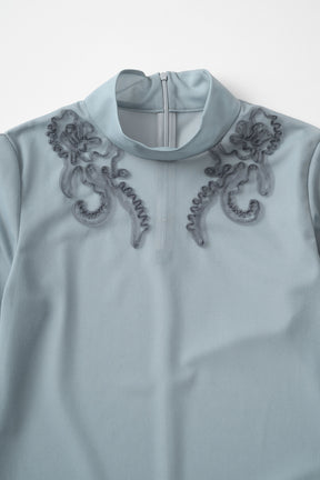 Moon road  embroidered sheer top (Blue)