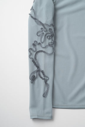 Moon road  embroidered sheer top (Blue)